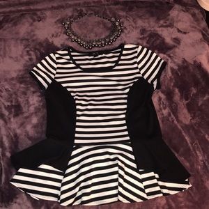 Black and white stripes peplum top